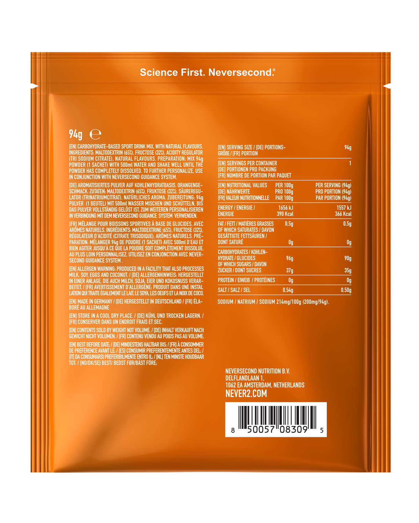 Neversecond C90 High Carb Drink Mix - Orange